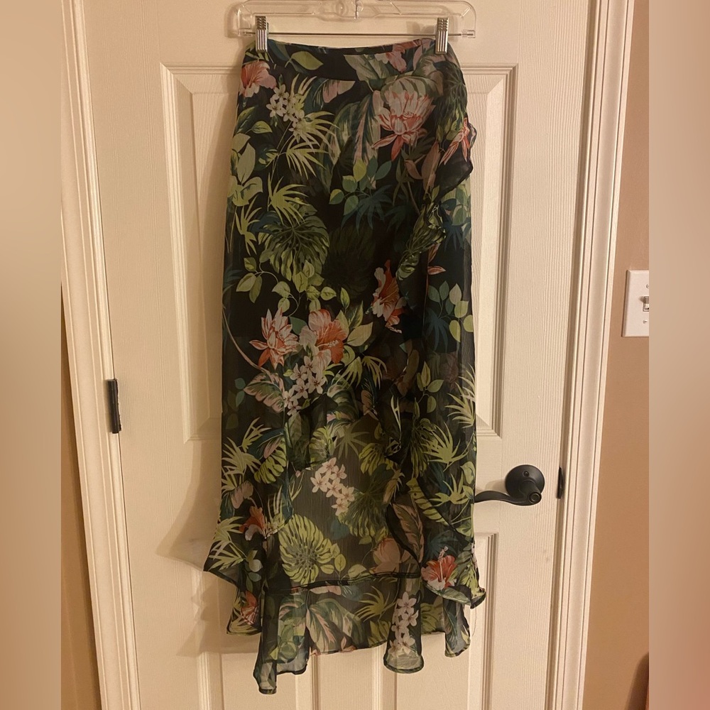High Low Tropical Print Skirt